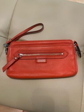 Coach Leather Wristlet with Front Zip Pocket